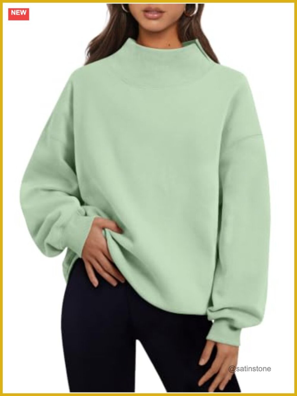 Oversized Fleece Mock Neck Sweatshirt Pullover with Kangaroo Pocket